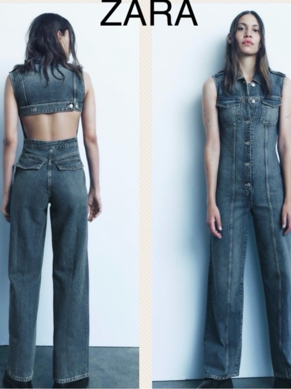 ZARA Women’s Gray Denim Wide-Leg Jeans - viral